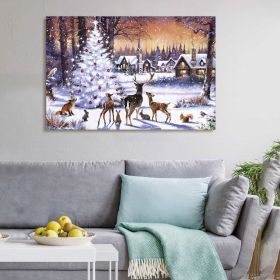 Framed Canvas Wall Art Decor Painting For Chrismas, Cute Animals with Chrismas Tree Gift Painting For Chrismas Gift