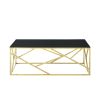 Modern Rectangular Coffee Accent Table with Black Tempered Glass Top and Stainless Steel Frame for Living Room Bedroom - Gold