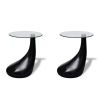 Coffee Tables 2 pcs with Round Glass Top High Gloss Black
