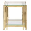 Woker Furniture 20" Wide Square End Table with Glass Top, Golden Stainless Steel Tempered Glass Coffee Table for Living Room&Bed Room
