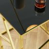 Modern Rectangular Coffee Accent Table with Black Tempered Glass Top and Stainless Steel Frame for Living Room Bedroom - Gold