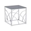 Modern Stainless Steel Cube Coffee Table with Tempered Glass Top - Silver Mirror Finish and Blue Star Gray Glass