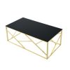 Modern Rectangular Coffee Accent Table with Black Tempered Glass Top and Stainless Steel Frame for Living Room Bedroom - Gold