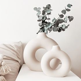 1pc; White Ceramic Vase White Vases For Decor; Modern Home Decor Vase; Boho Vases For Decor; Circle Vase; Round Vase; Donut Vase; Decorative Vase (Color: Ivory White)