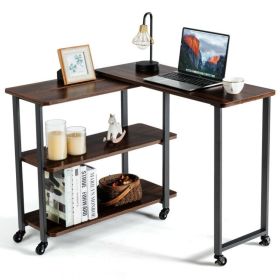 360° Free Rotating Sofa Side Table with Storage Shelves and Casters (Color: WALNUT)