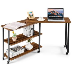 360° Free Rotating Sofa Side Table with Storage Shelves and Casters (Color: BROWN)