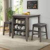 3 Piece Dining Table with Padded Stools, Table Set with Storage Shelf