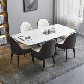 63" Modern Sintered Stone Dinning Table Carrara White Color Dinning Table with Solid Gold Carbon Stell Base (Color: Black)