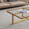 Minimalism rectangle coffee table,Golden metal frame with tempered glass tabletop