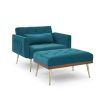Recline Sofa Chair with Ottoman;  Two Arm Pocket and Wood Frame include 1 Pillow;  Teal (40.5'x33'x32')