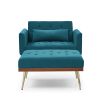 Recline Sofa Chair with Ottoman;  Two Arm Pocket and Wood Frame include 1 Pillow;  Teal (40.5'x33'x32')