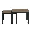 Nesting Coffee Table Set of 2;  Square Modern Stacking Table with Wood Finish for Living Room