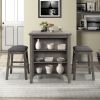 3 Piece Dining Table with Padded Stools, Table Set with Storage Shelf