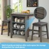 3 Piece Dining Table with Padded Stools, Table Set with Storage Shelf