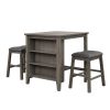 3 Piece Dining Table with Padded Stools, Table Set with Storage Shelf