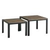 Nesting Coffee Table Set of 2;  Square Modern Stacking Table with Wood Finish for Living Room
