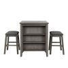 3 Piece Dining Table with Padded Stools, Table Set with Storage Shelf